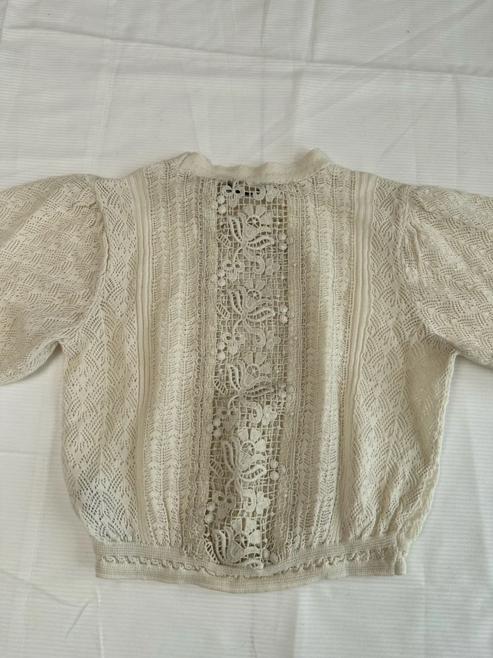 Romantic Lace Puff Sleeve Crop Top Zara Cream Crochet Blouse